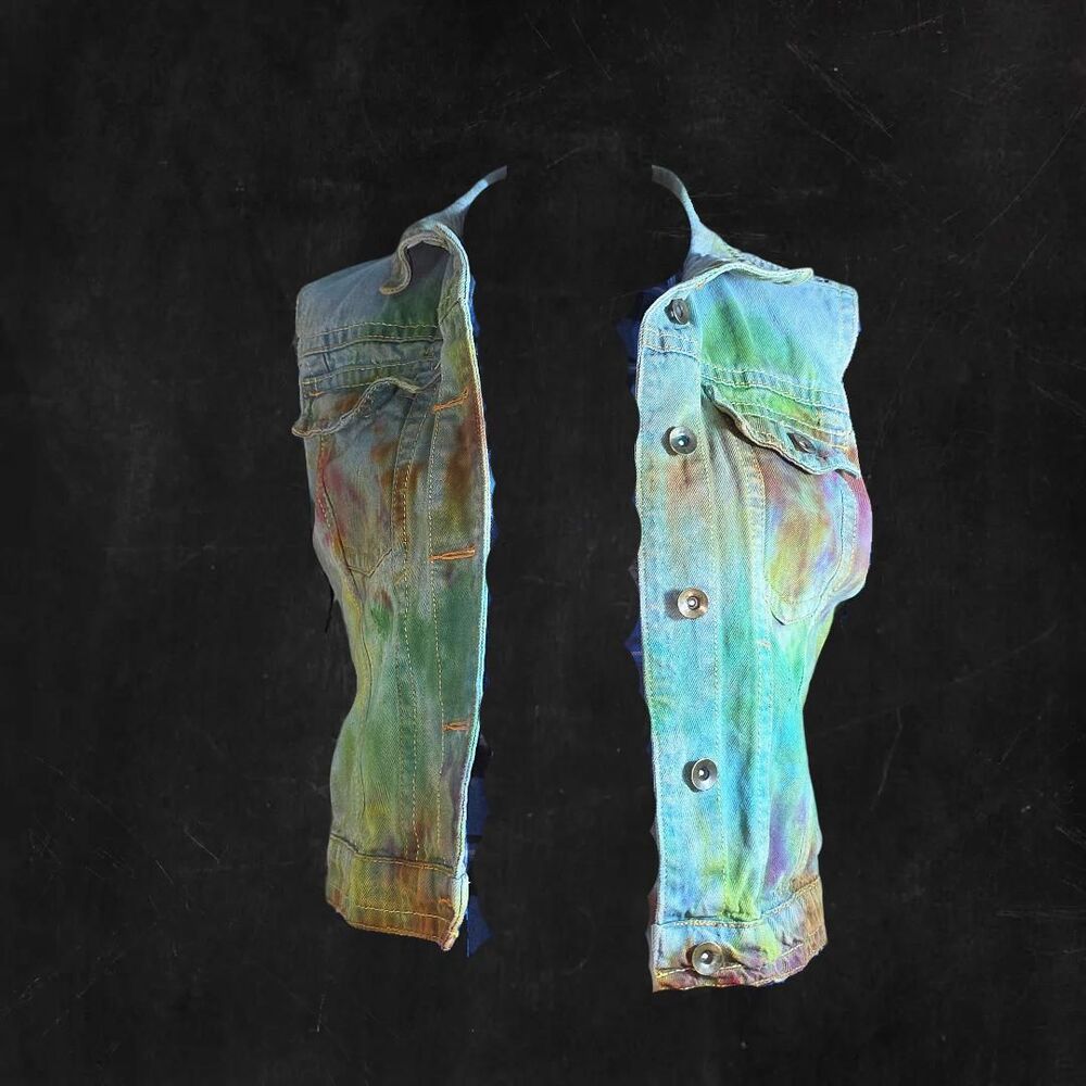 Vintage Rue 21 Pastel Watercolor Tie-Dyed Denim Jean Vest
